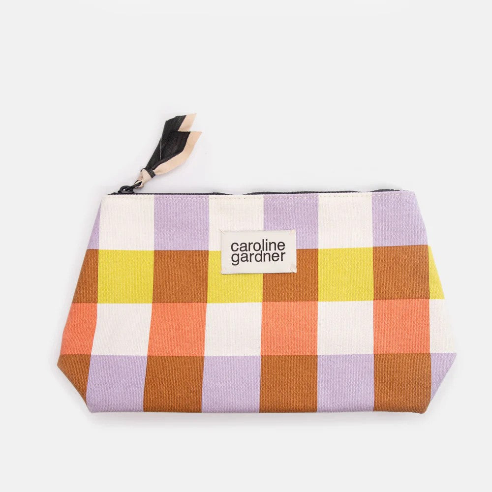 Multi Check Coated Cotton Beauty Bag