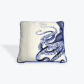 Half Octopus Blue on White Cushion