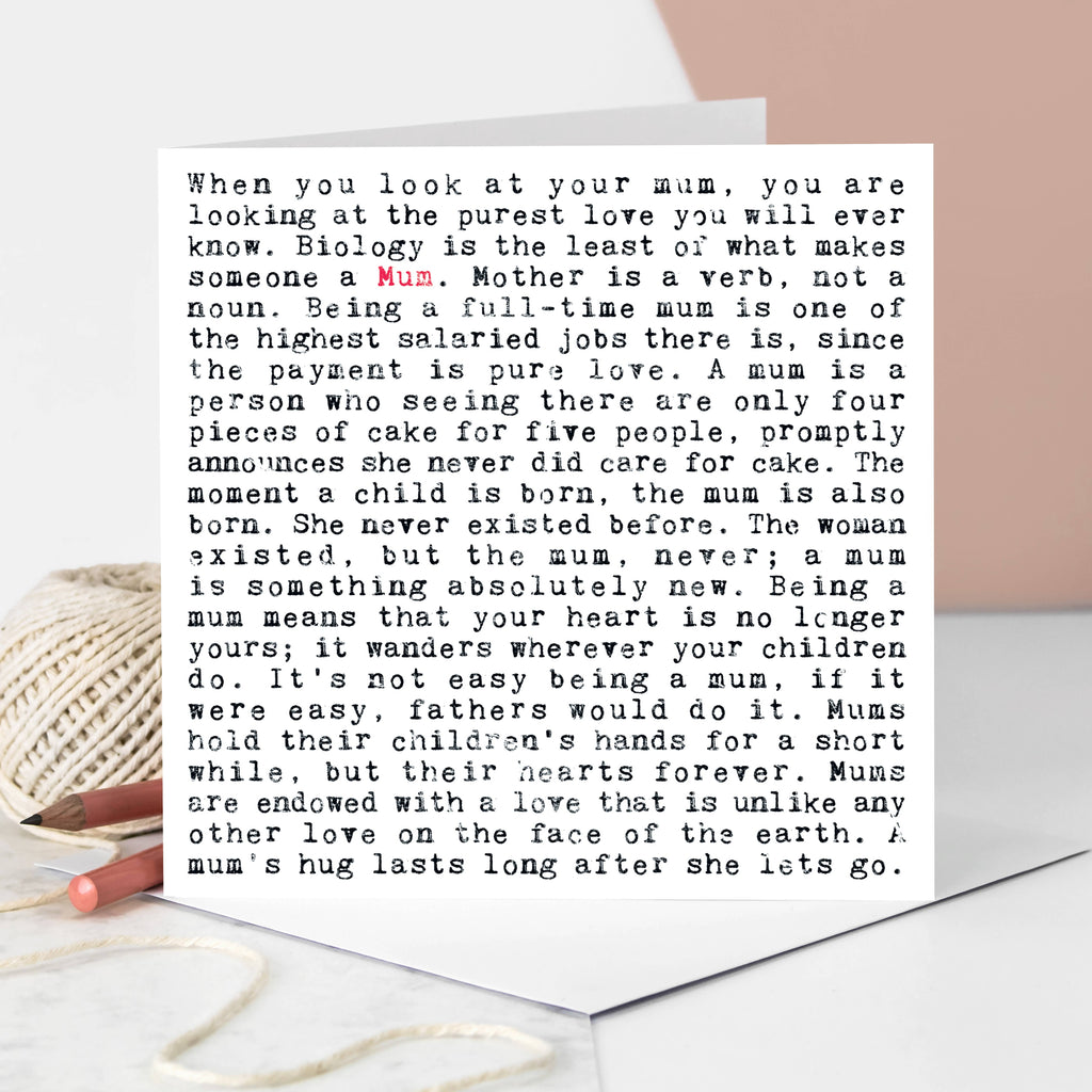 Mum Birthday Card or Mother's Day Card With Heartfelt Quotes