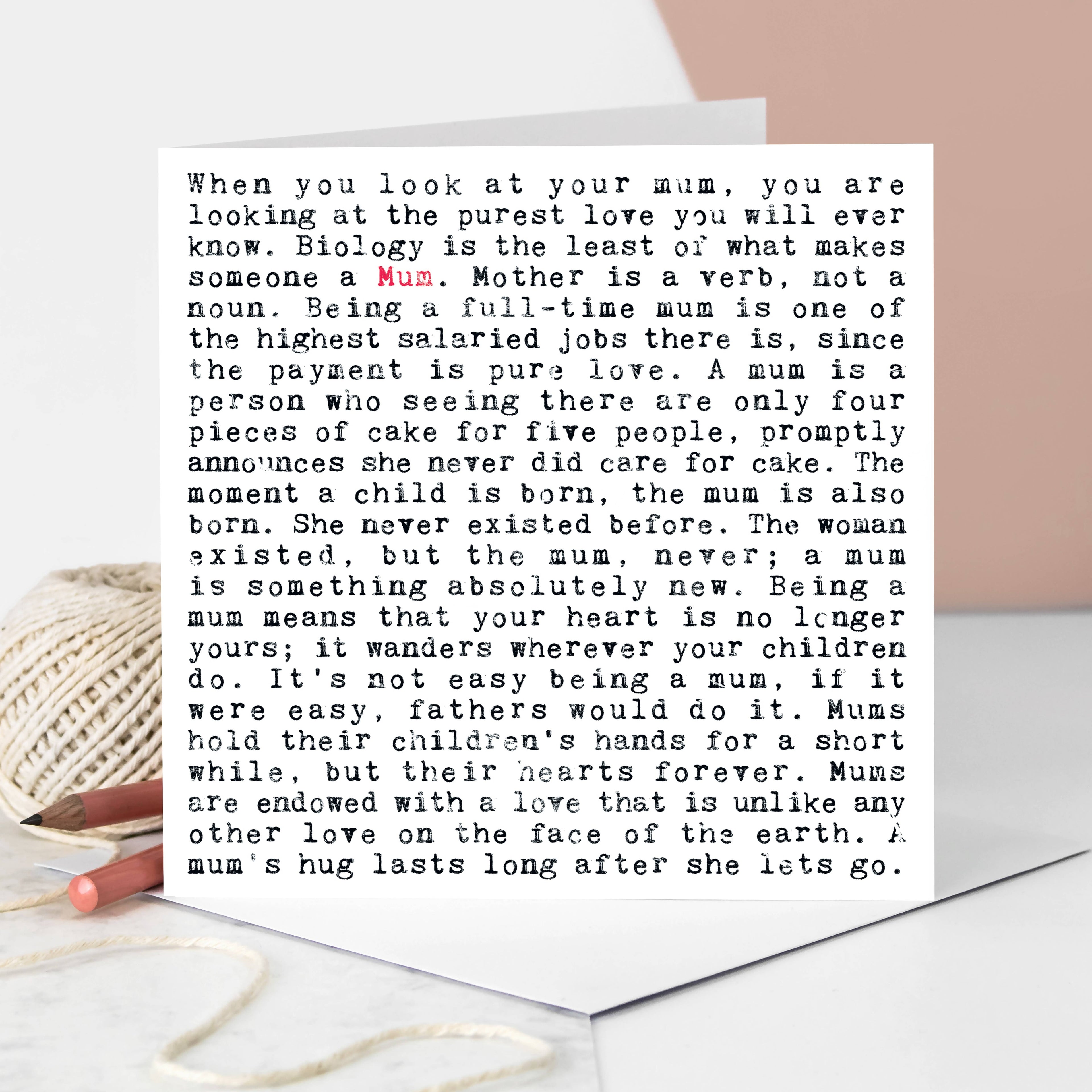 Mum Birthday Card or Mother's Day Card With Heartfelt Quotes