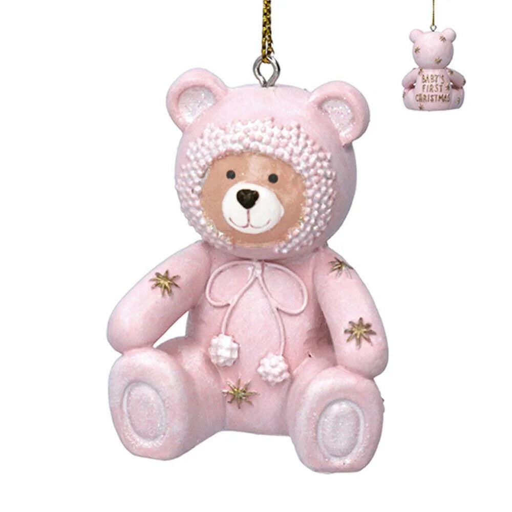 Gisela Graham 6cm Resin Bear Christmas Hanging Decoration | Blue \ white \ pink