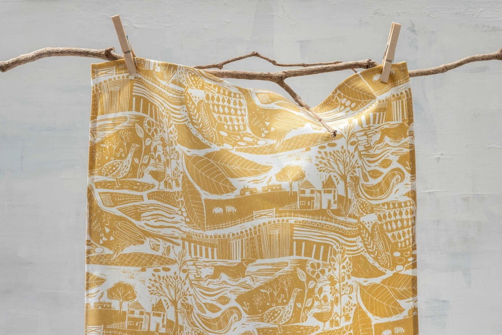 Sam Wilson Through The Fields Ochre Tea Towel
