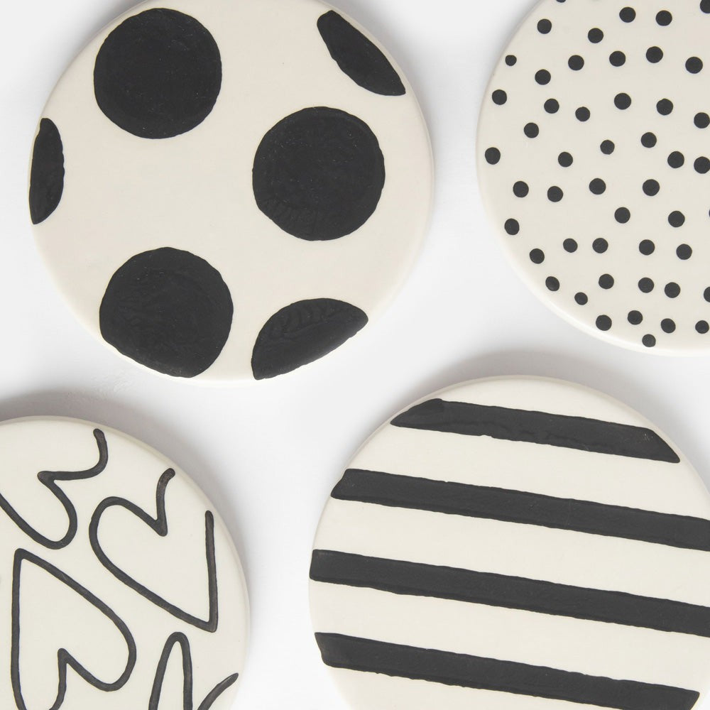 Caroline Gardner Mono Mixed Print Coasters Set of 4