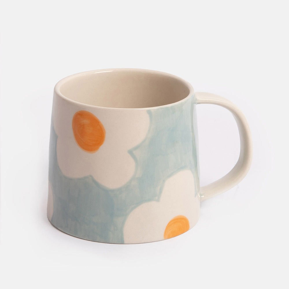 Caroline Gardner Light Blue Orange Flower Large Mug