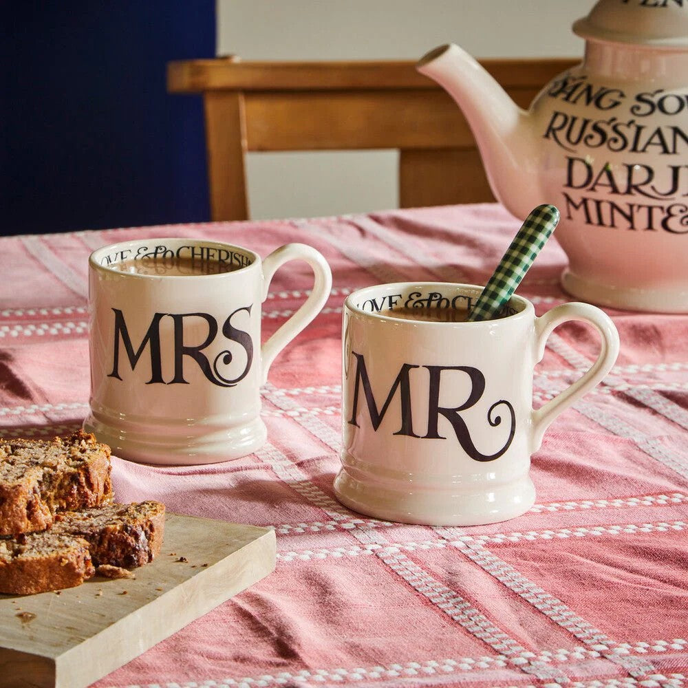 Emma Bridgewater Black Toast 'Mr & Mrs' Set of 2 1/2 Pint Mugs Boxed