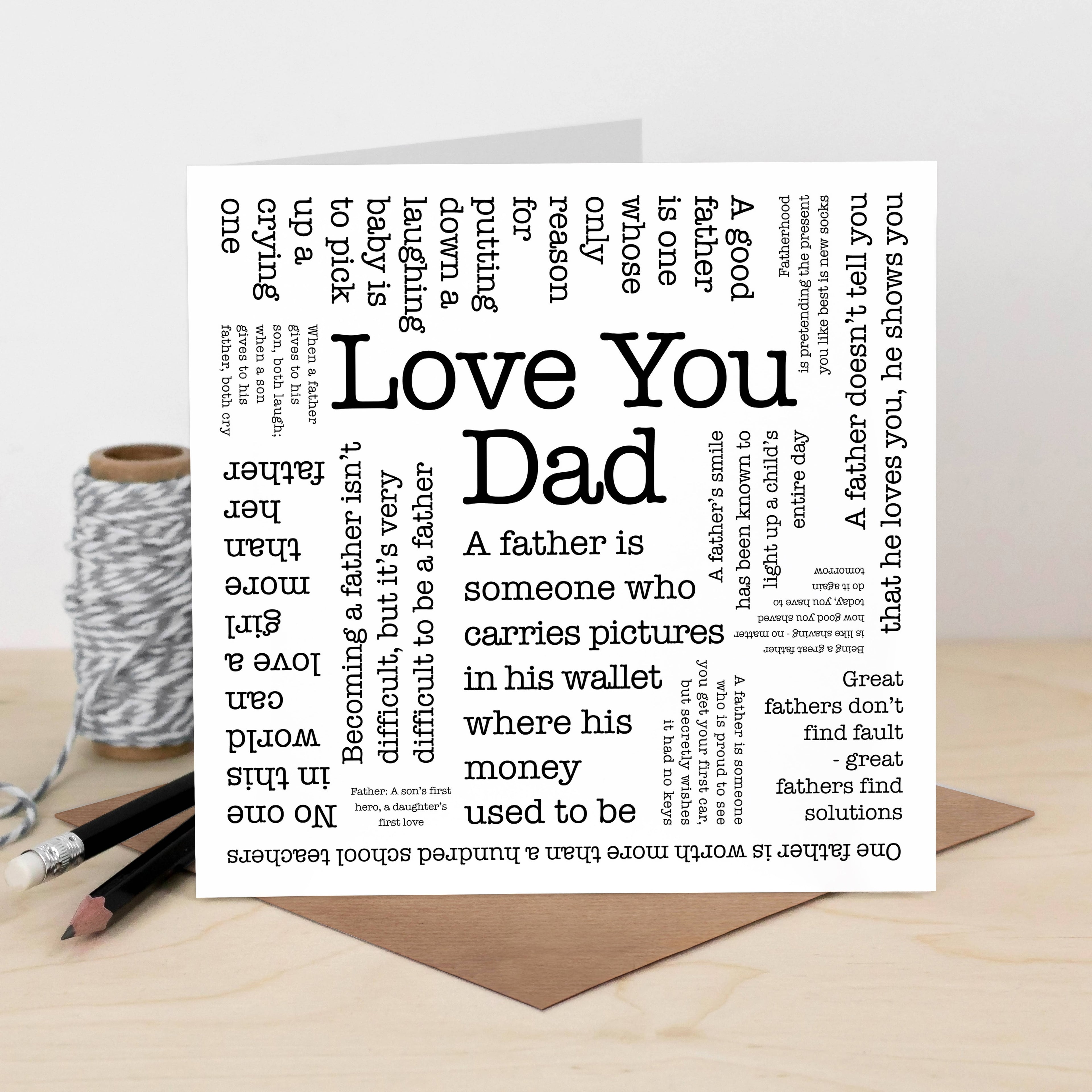 Love You Dad Card, Father's Day or Birthday