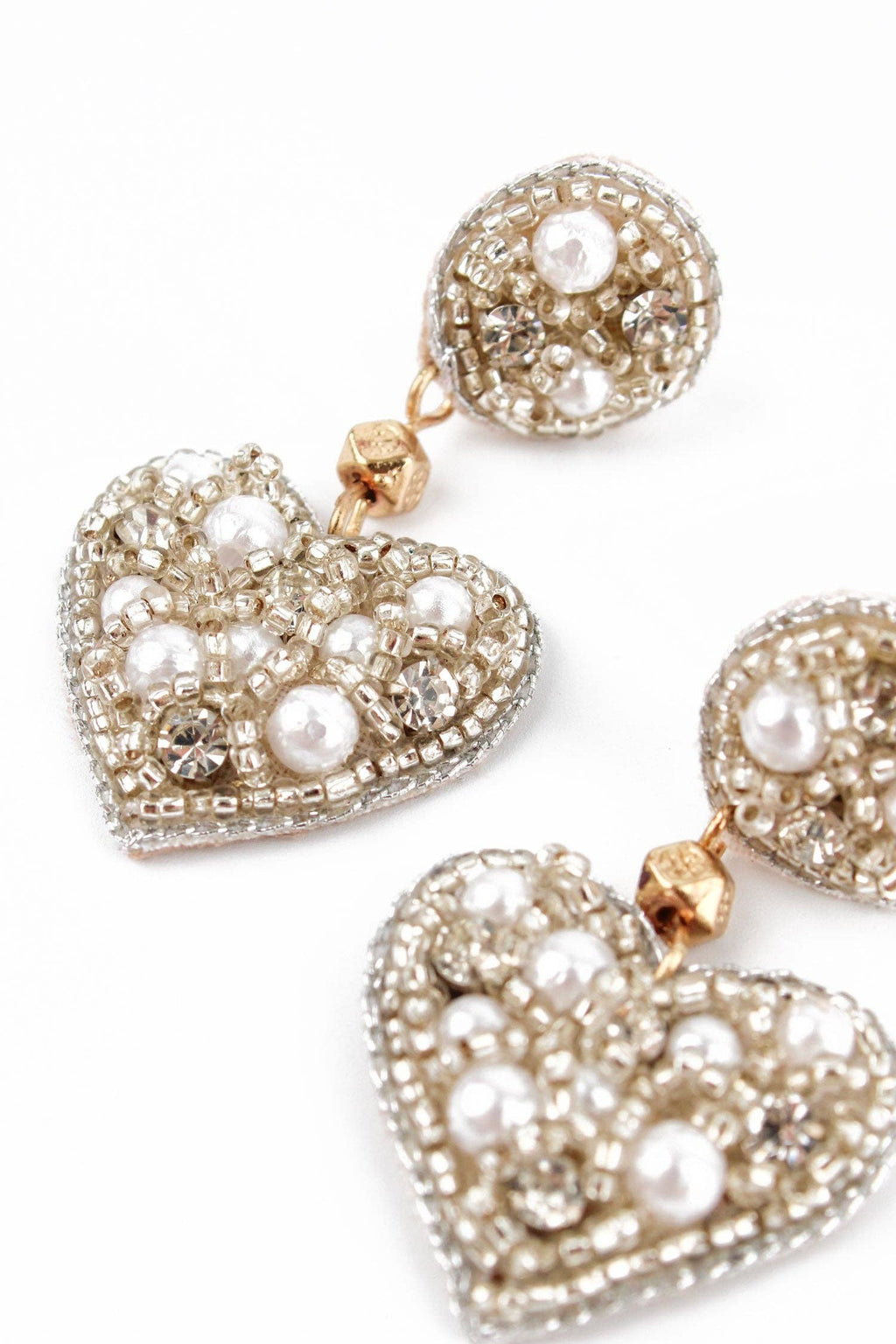 Silver and Pearl Small Heart Drop Earrings