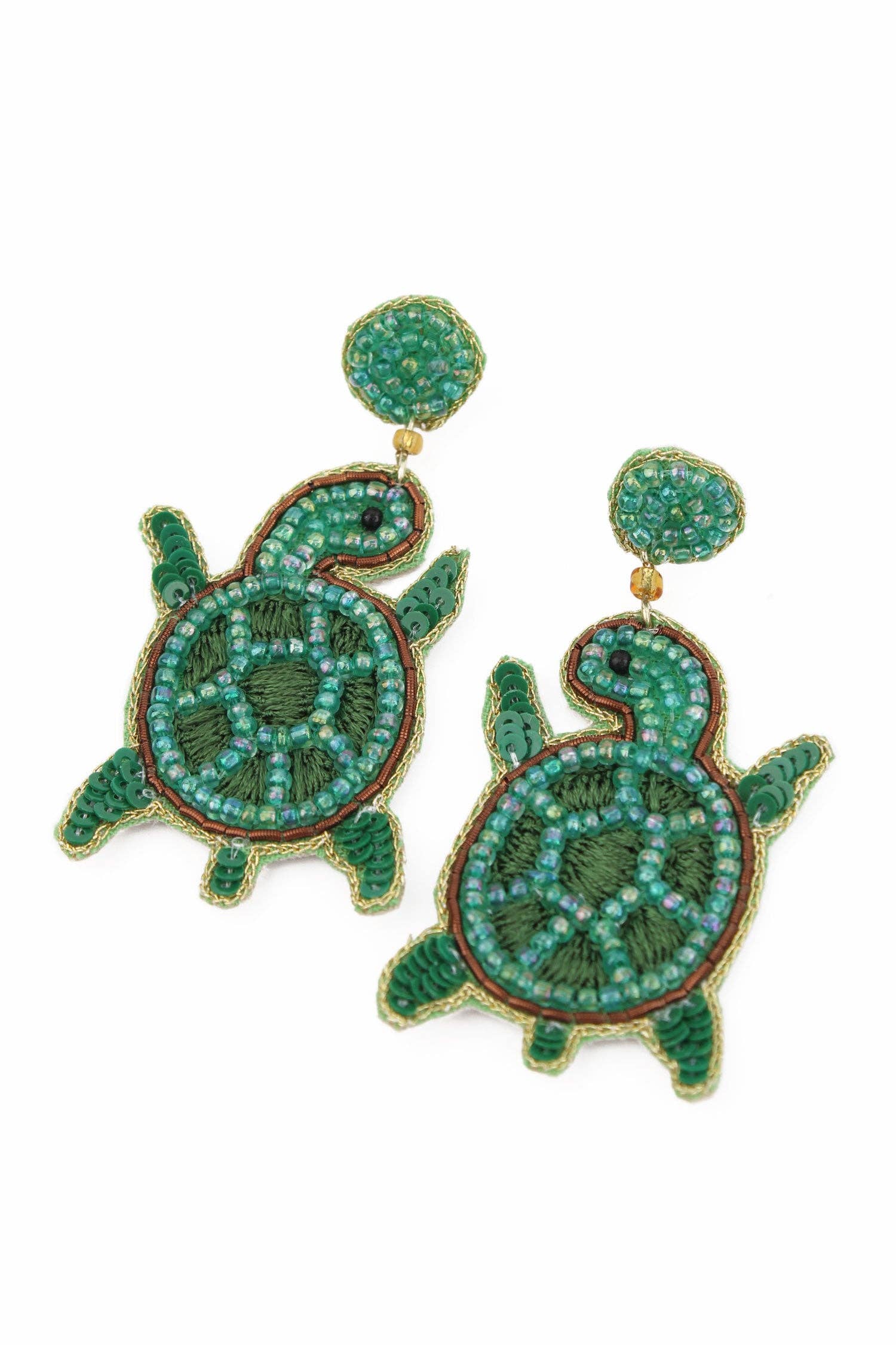 Green Beaded Sea Turtle Earrings