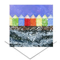 Beach Huts greeting card with colourful seaside huts by Emily Ward