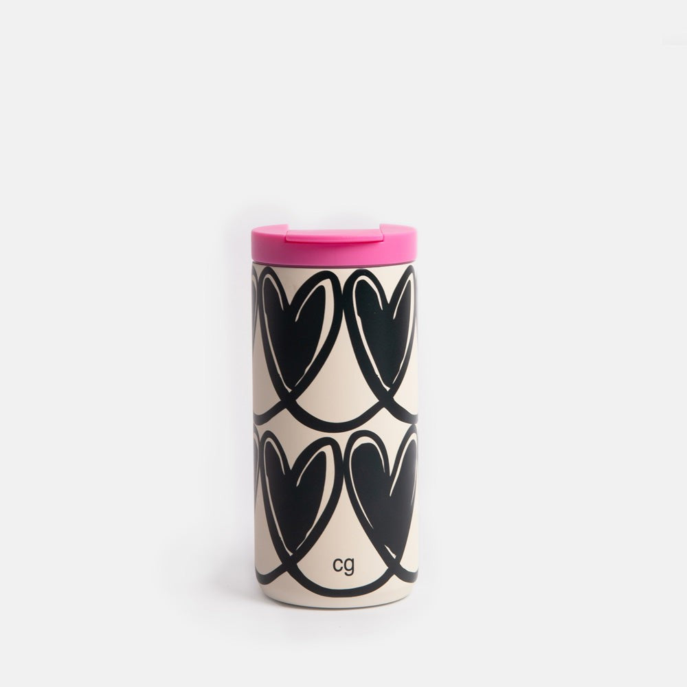 Mono Linked Hearts Insulated Coffee Travel Mug - Caroline Gardner
