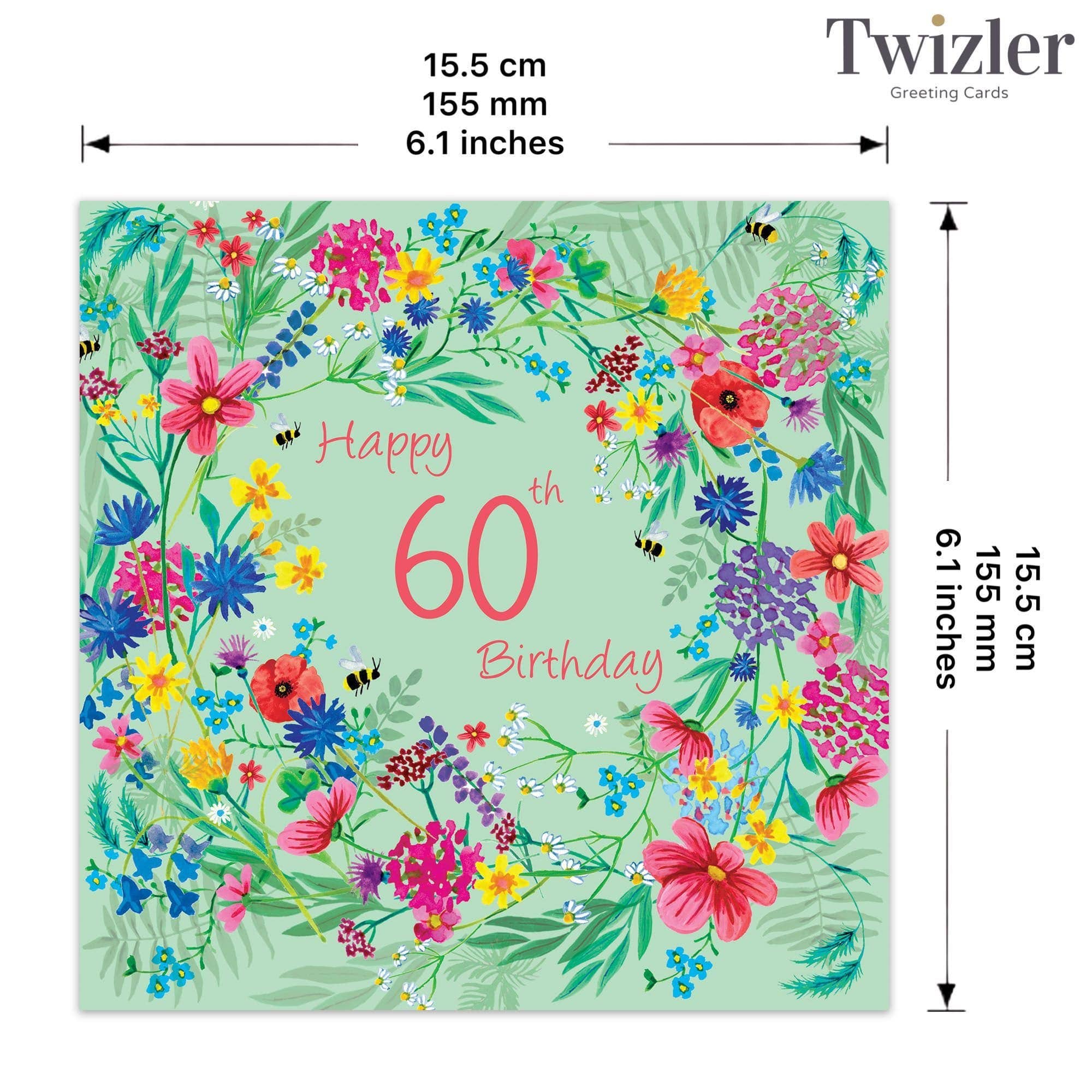 Age 60 Birthday Card for Her - 60th - Wildflowers